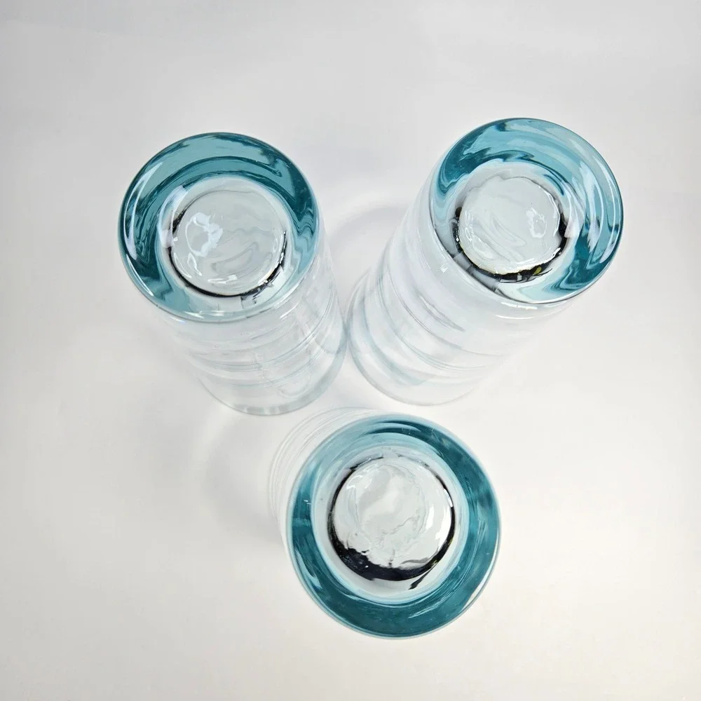 3 Vintage 70s Libbey Aqua Blue Ripple Saturn Optic Glasses Tumblers 6-1/2" 12 oz - Picture 8 of 8